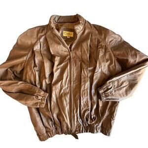 Vintage 80s Carla Brown Leather Bomber  Jacket Black Size 10 large balloon style